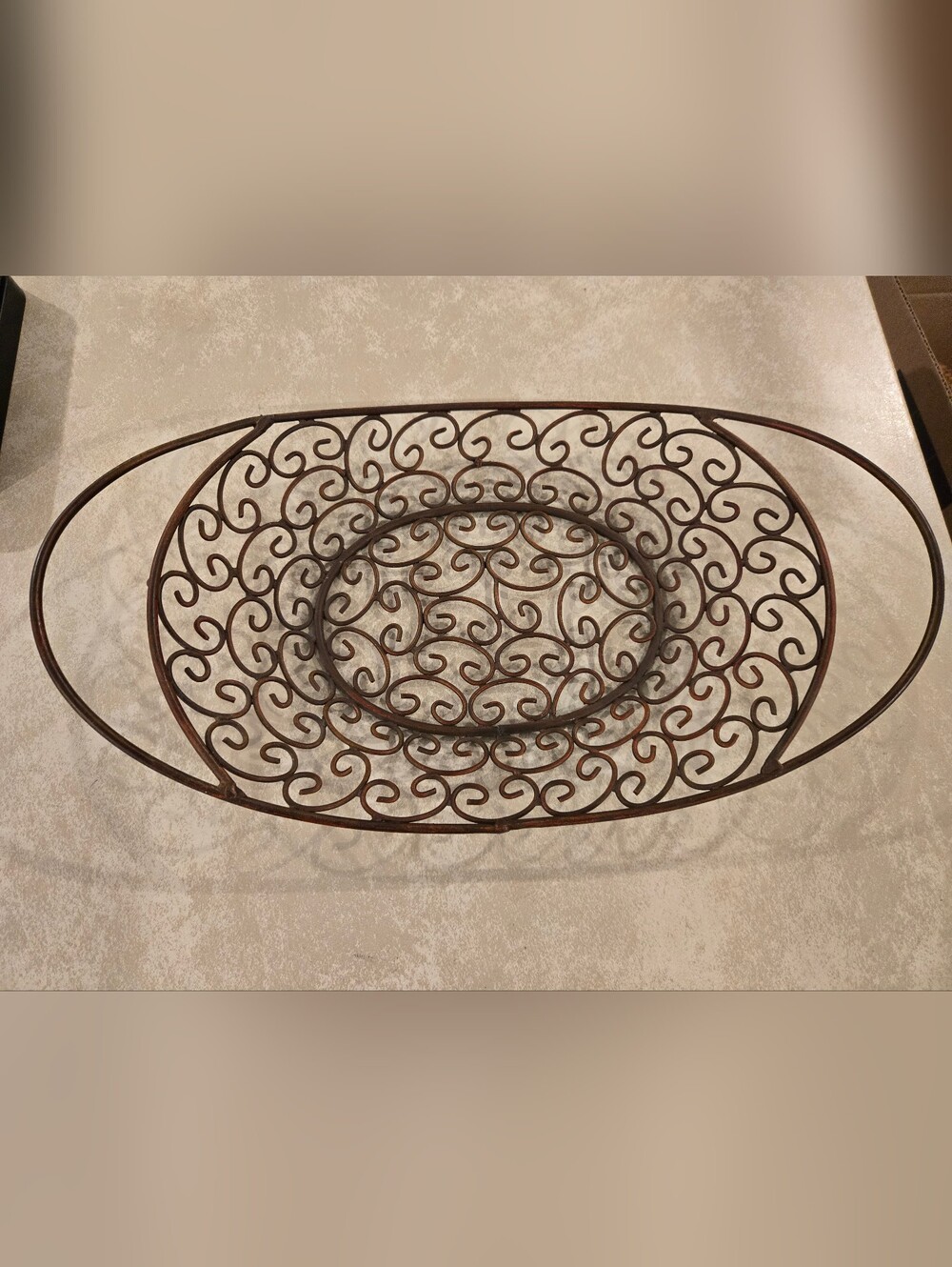 Ornate Wrought Iron Metal Decorative Tray - Original Coated Brown